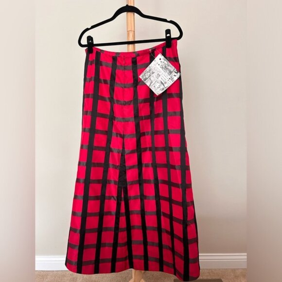 J. Peterman Windowpane Plaid Check Maxi Skirt Silk Blend Red Black Holiday Sz 16 - Picture 2 of 8